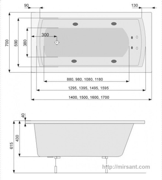 Акриловая ванна Pool Spa Linea 150*70 с ножками