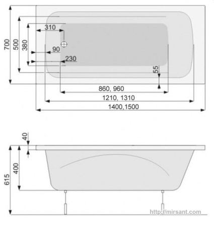 Акриловая ванна Pool Spa Klio 150*70 с ножками || 