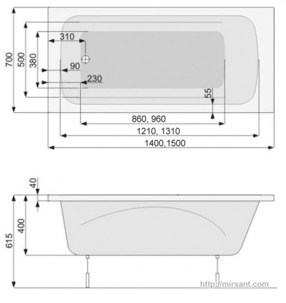 Акриловая ванна Pool Spa Klio 150*70 с ножками