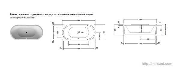 Акриловая ванна Duravit Starck 190*90 с панелью и ножками