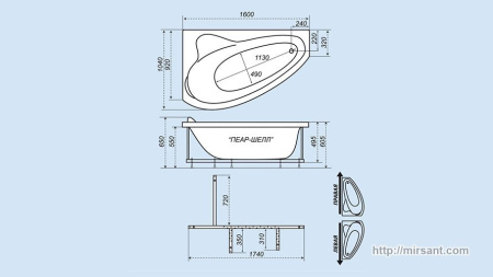 Гидромассажная ванна Тритон Пеарл-Шелл 160*104_ 1 L,R || 