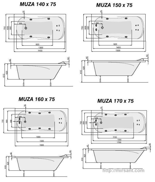 Акриловая ванна Pool Spa Muza 170*75 с ножками