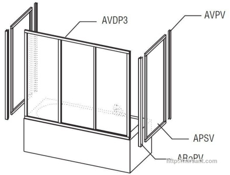 Стенка для шторки-дверей Ravak AVSP 80 сатин/transparent || 