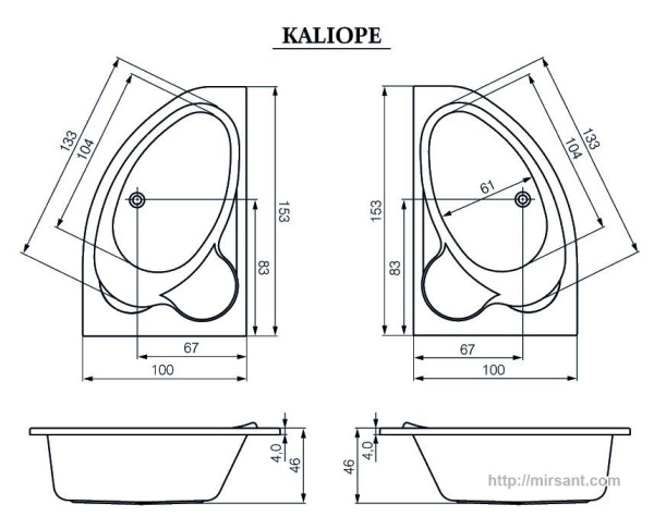 Акриловая ванна Cersanit Kaliope 153*100*46 (L,R)