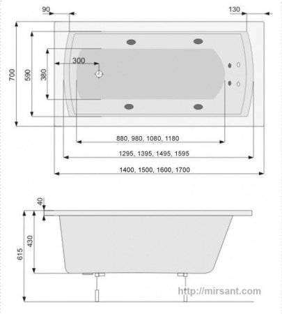 Акриловая ванна Pool Spa Linea 150*70 с ножками || 