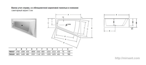 Акриловая ванна Duravit Paiova 180*140 с ножками и панелью R