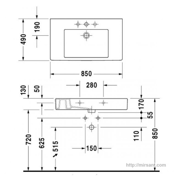 Умывальник Duravit Vero 0329850000 85 см.