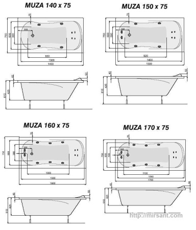 Акриловая ванна Pool Spa Muza 170*75 с ножками || 