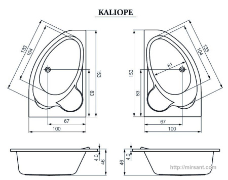 Акриловая ванна Cersanit Kaliope 153*100*46 (L,R) || 